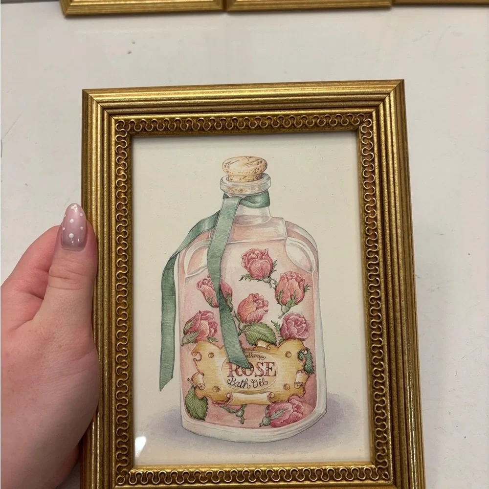 4 PC SET of FRAMED ART PRINTS - Bottles with Aroma/ bath oils
